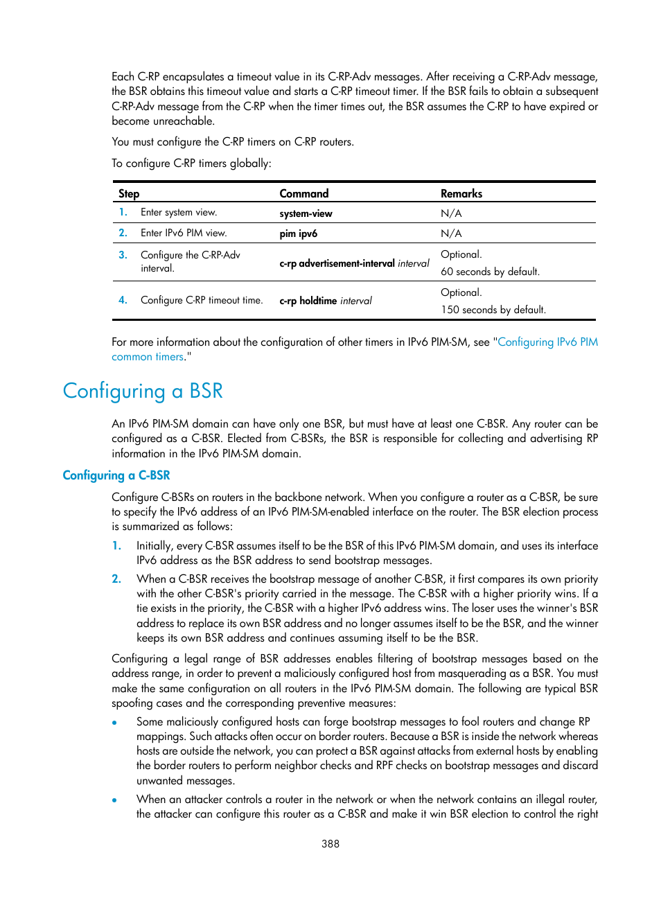 Configuring a bsr, Configuring a c-bsr | H3C Technologies H3C S12500 Series Switches User Manual | Page 404 / 468
