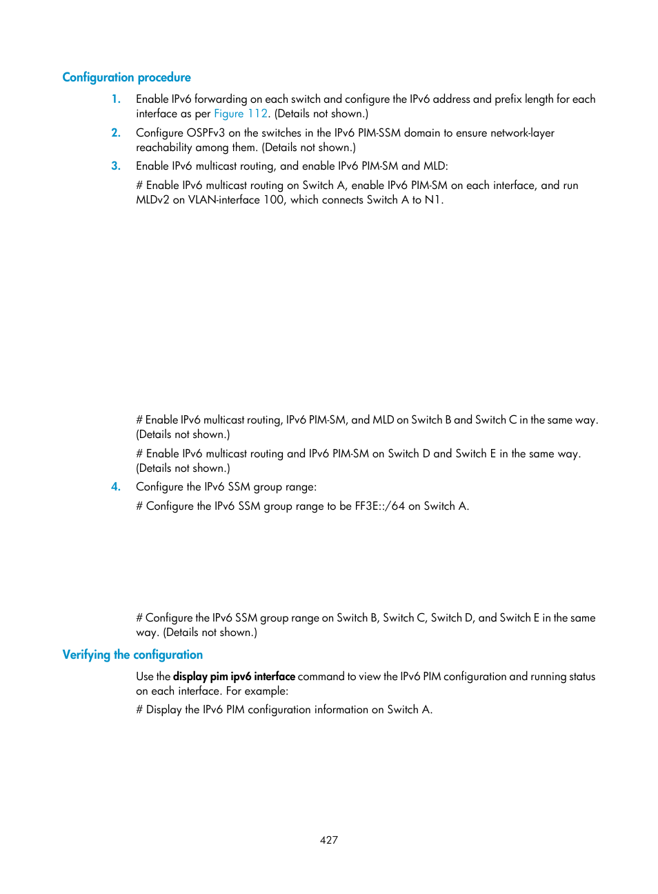 Configuration procedure, Verifying the configuration | H3C Technologies H3C S12500 Series Switches User Manual | Page 443 / 468