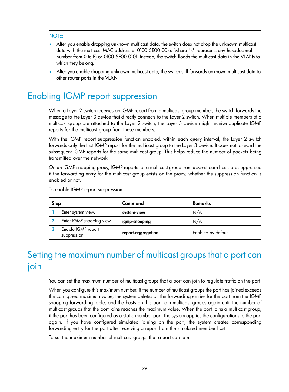 Enabling igmp report suppression | H3C Technologies H3C S12500 Series Switches User Manual | Page 45 / 468