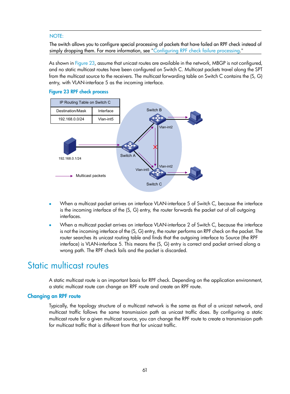 Static multicast routes, Changing an rpf route | H3C Technologies H3C S12500 Series Switches User Manual | Page 77 / 468