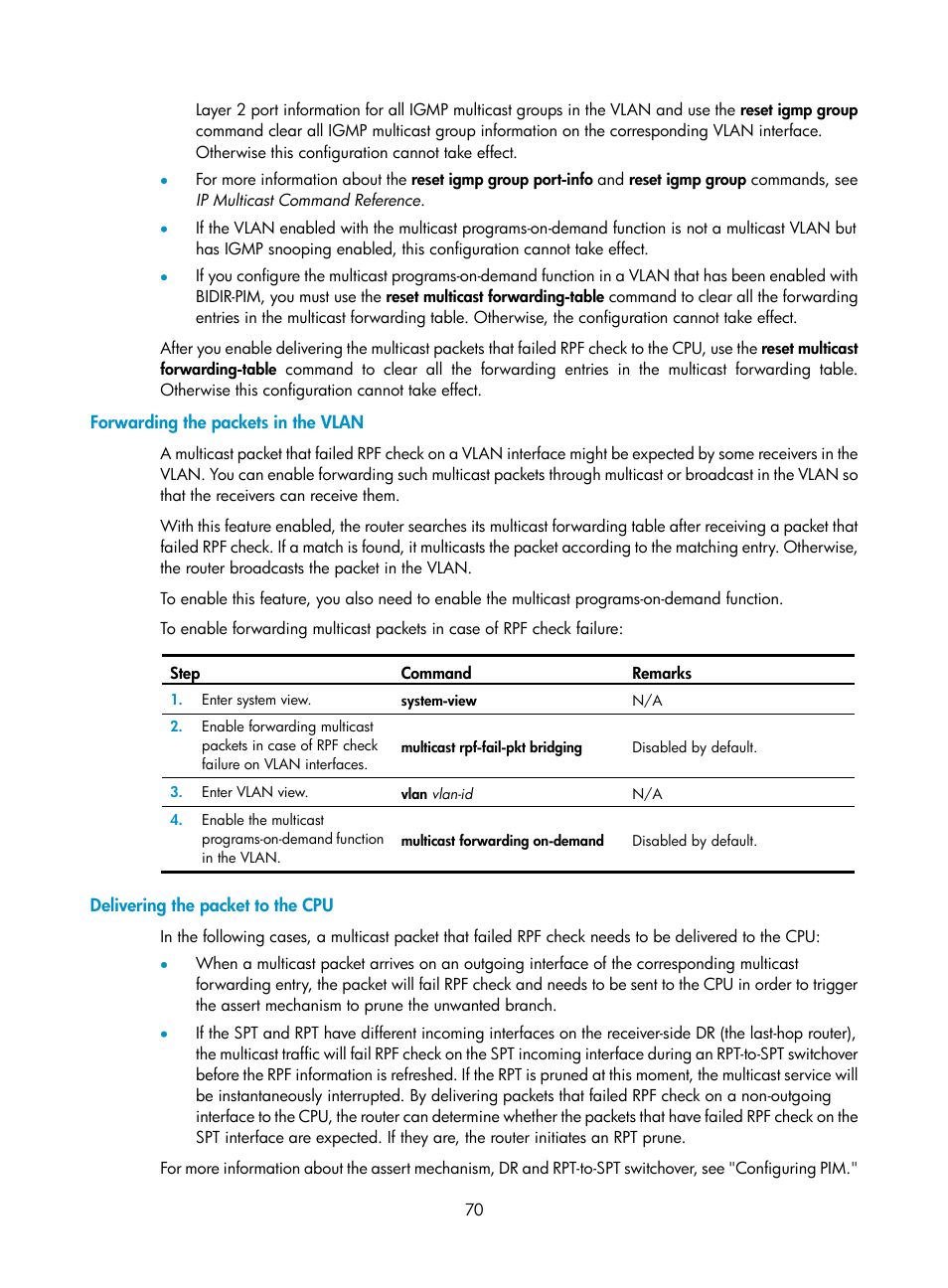 Forwarding the packets in the vlan, Delivering the packet to the cpu | H3C Technologies H3C S12500 Series Switches User Manual | Page 86 / 468