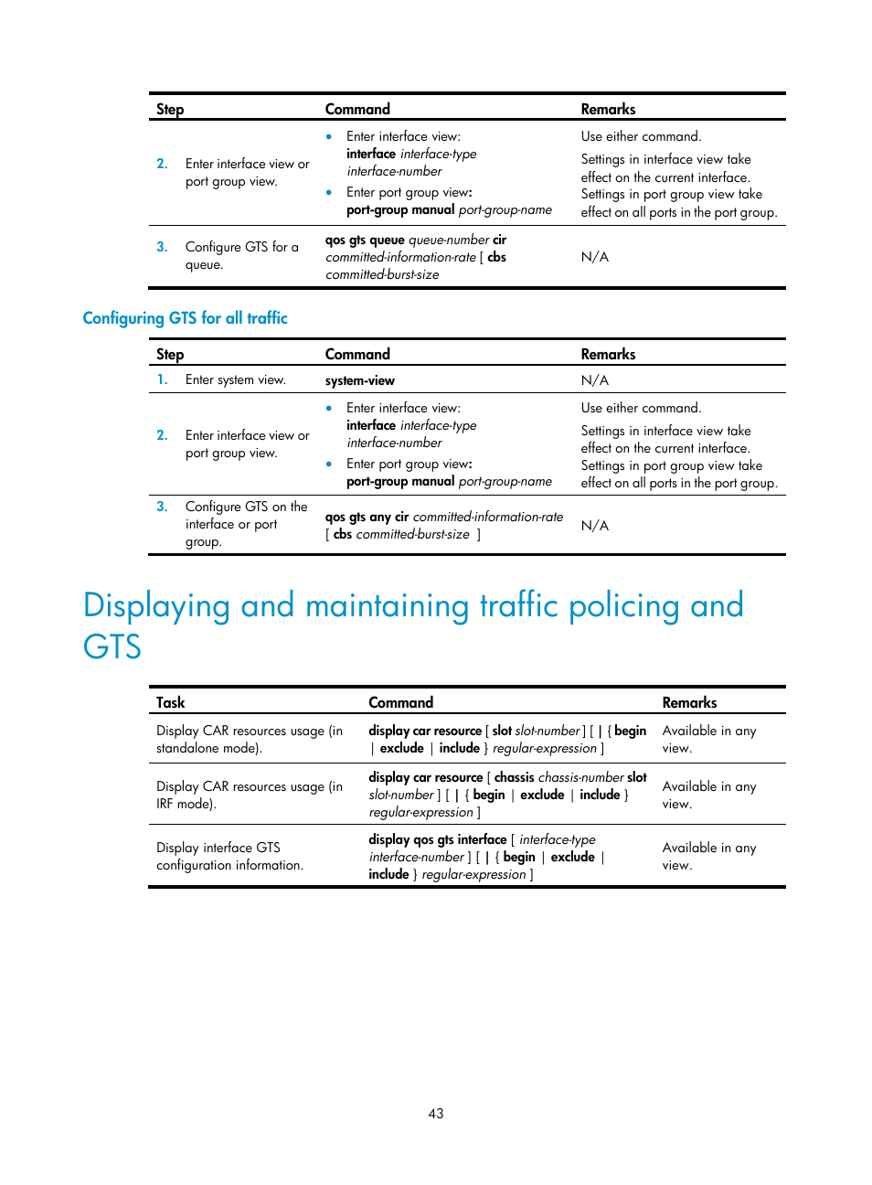 Configuring gts for all traffic | H3C Technologies H3C S12500 Series Switches User Manual | Page 52 / 96