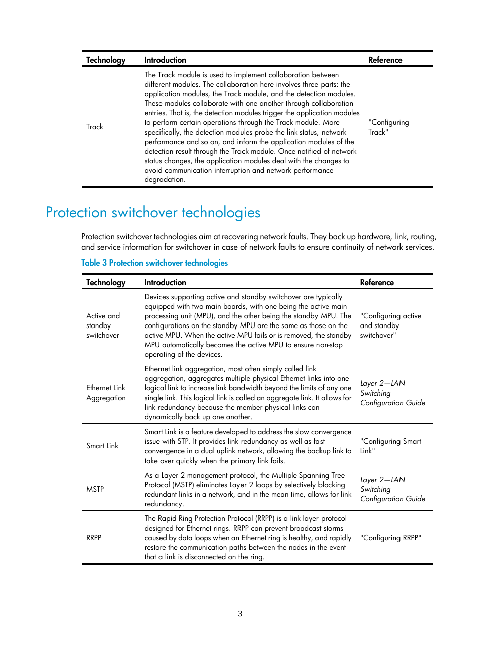 Protection switchover technologies | H3C Technologies H3C S12500 Series Switches User Manual | Page 14 / 241