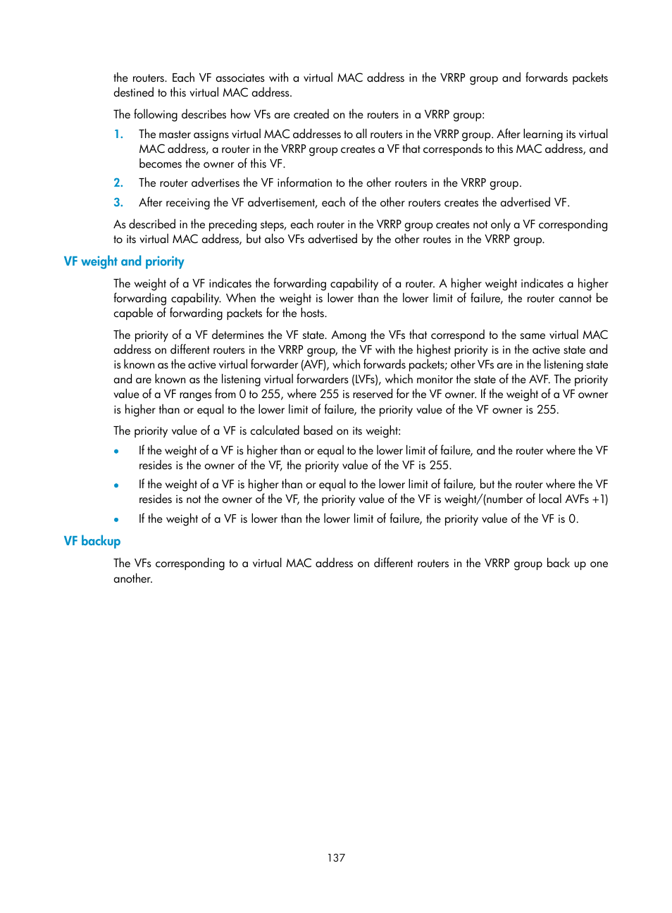 Vf weight and priority, Vf backup | H3C Technologies H3C S12500 Series Switches User Manual | Page 148 / 241