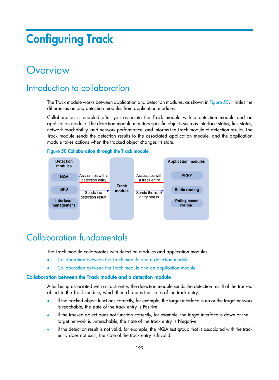 Configuring track, Overview, Introduction to collaboration | Collaboration fundamentals | H3C Technologies H3C S12500 Series Switches User Manual | Page 210 / 241
