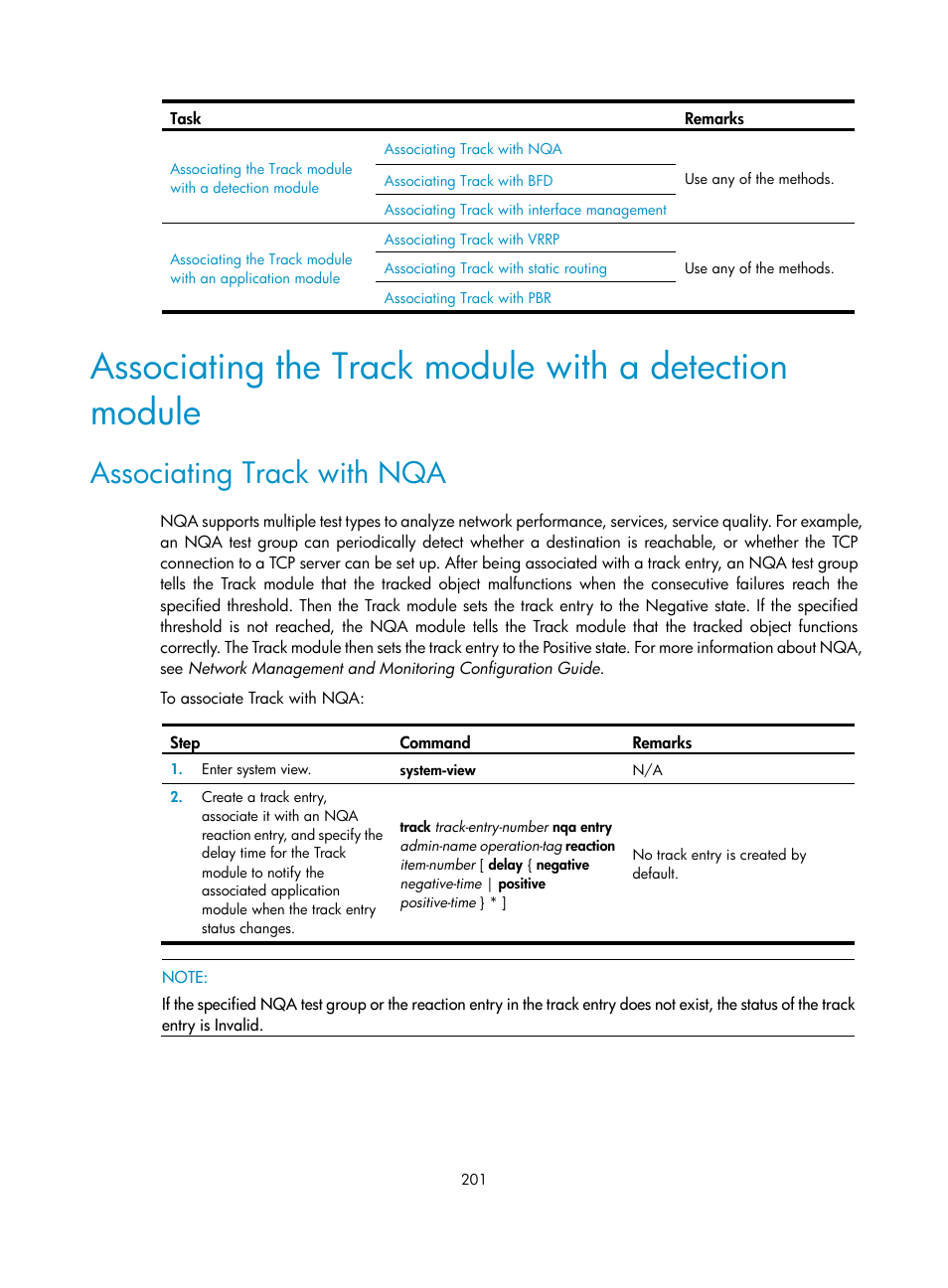 Associating track with nqa | H3C Technologies H3C S12500 Series Switches User Manual | Page 212 / 241