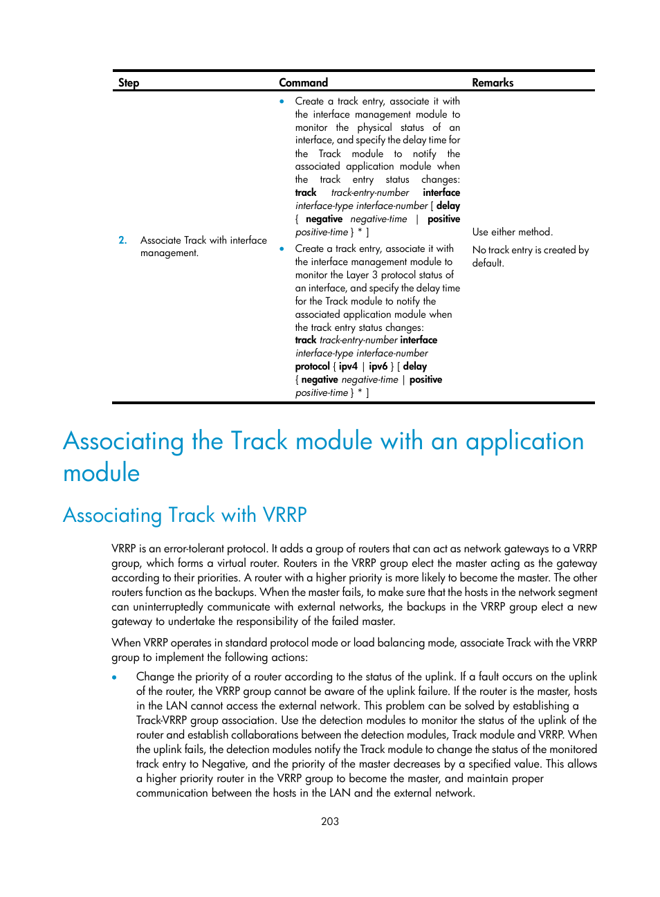 Associating track with vrrp | H3C Technologies H3C S12500 Series Switches User Manual | Page 214 / 241