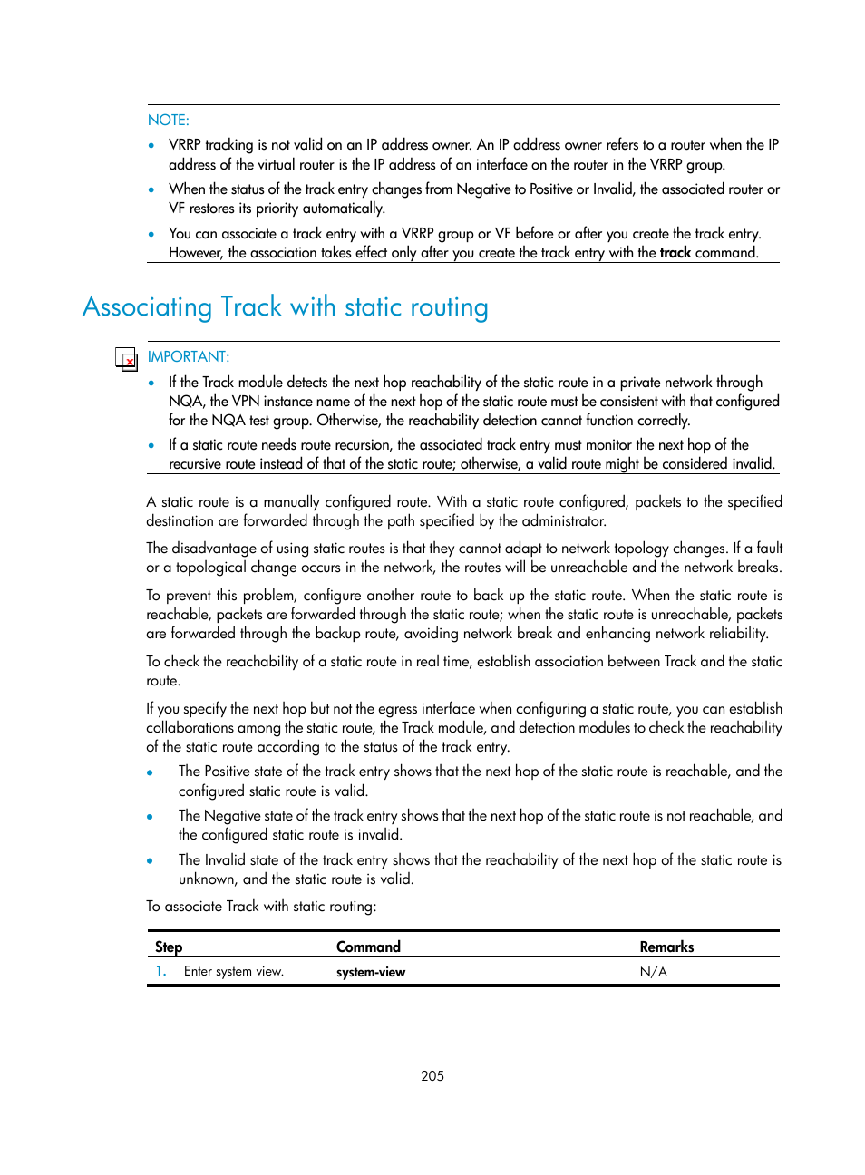 Associating track with static routing | H3C Technologies H3C S12500 Series Switches User Manual | Page 216 / 241