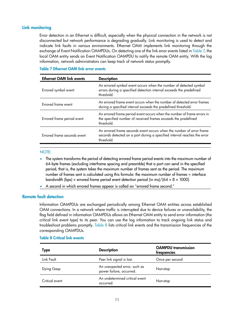 Link monitoring, Remote fault detection | H3C Technologies H3C S12500 Series Switches User Manual | Page 22 / 241