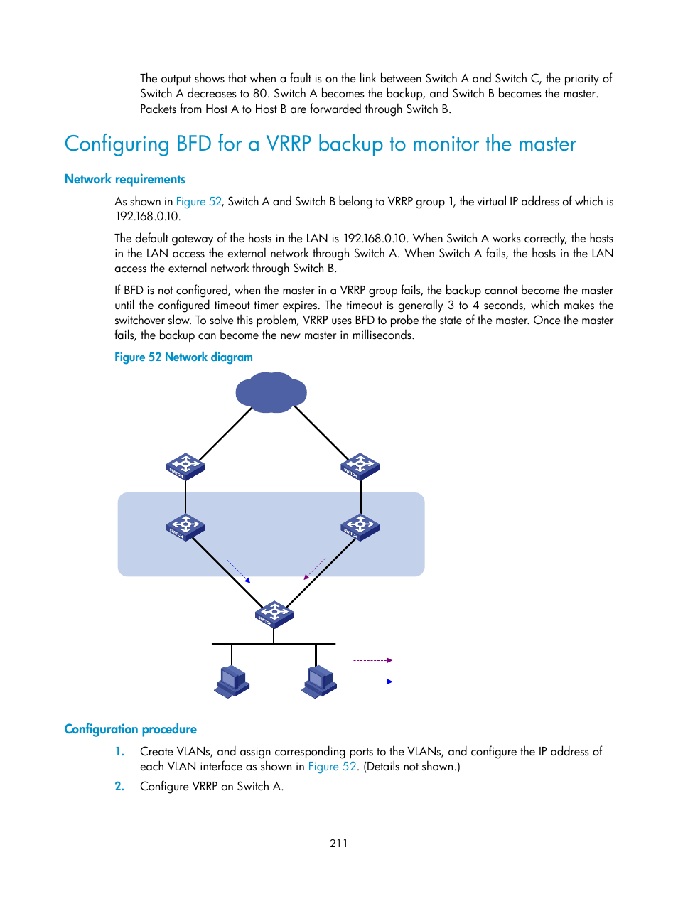 Network requirements, Configuration procedure | H3C Technologies H3C S12500 Series Switches User Manual | Page 222 / 241