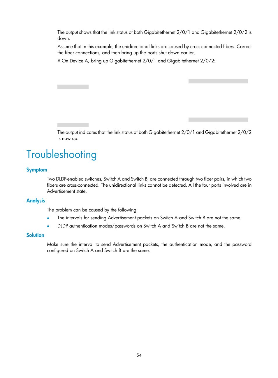 Troubleshooting, Symptom, Analysis | Solution | H3C Technologies H3C S12500 Series Switches User Manual | Page 65 / 241