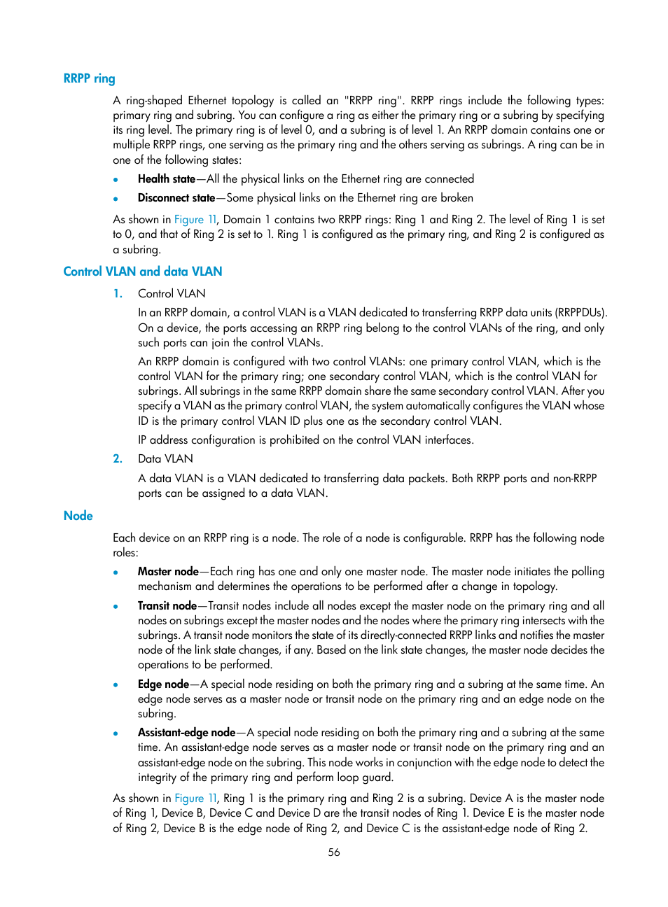 Rrpp ring, Control vlan and data vlan, Node | H3C Technologies H3C S12500 Series Switches User Manual | Page 67 / 241