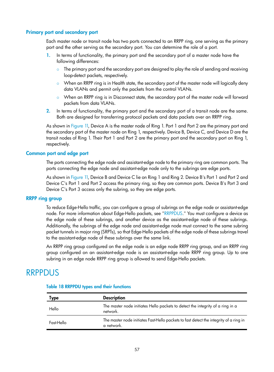 Primary port and secondary port, Common port and edge port, Rrpp ring group | Rrppdus | H3C Technologies H3C S12500 Series Switches User Manual | Page 68 / 241