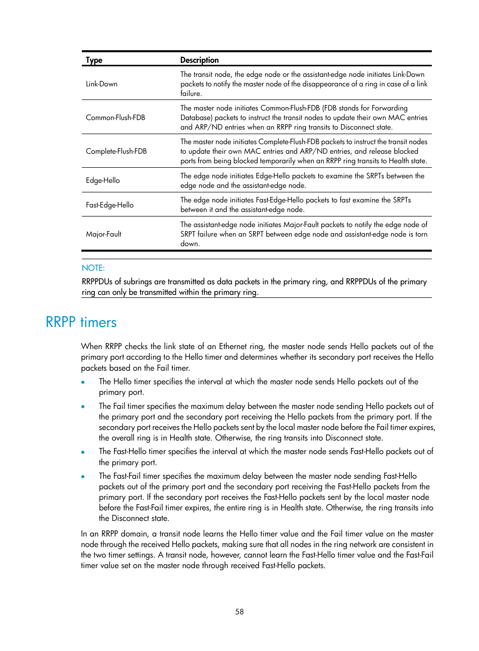 Rrpp timers | H3C Technologies H3C S12500 Series Switches User Manual | Page 69 / 241