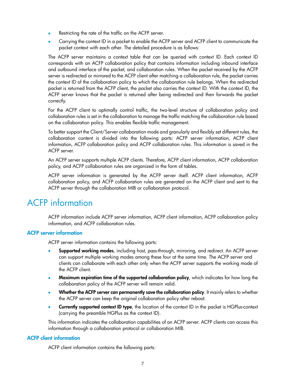 Acfp information, Acfp server information, Acfp client information | H3C Technologies H3C S12500 Series Switches User Manual | Page 14 / 32