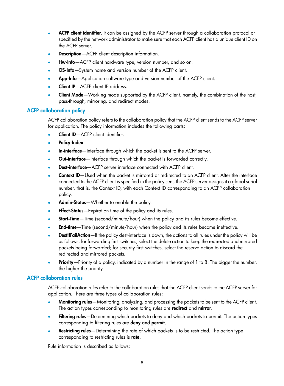 Acfp collaboration policy, Acfp collaboration rules | H3C Technologies H3C S12500 Series Switches User Manual | Page 15 / 32