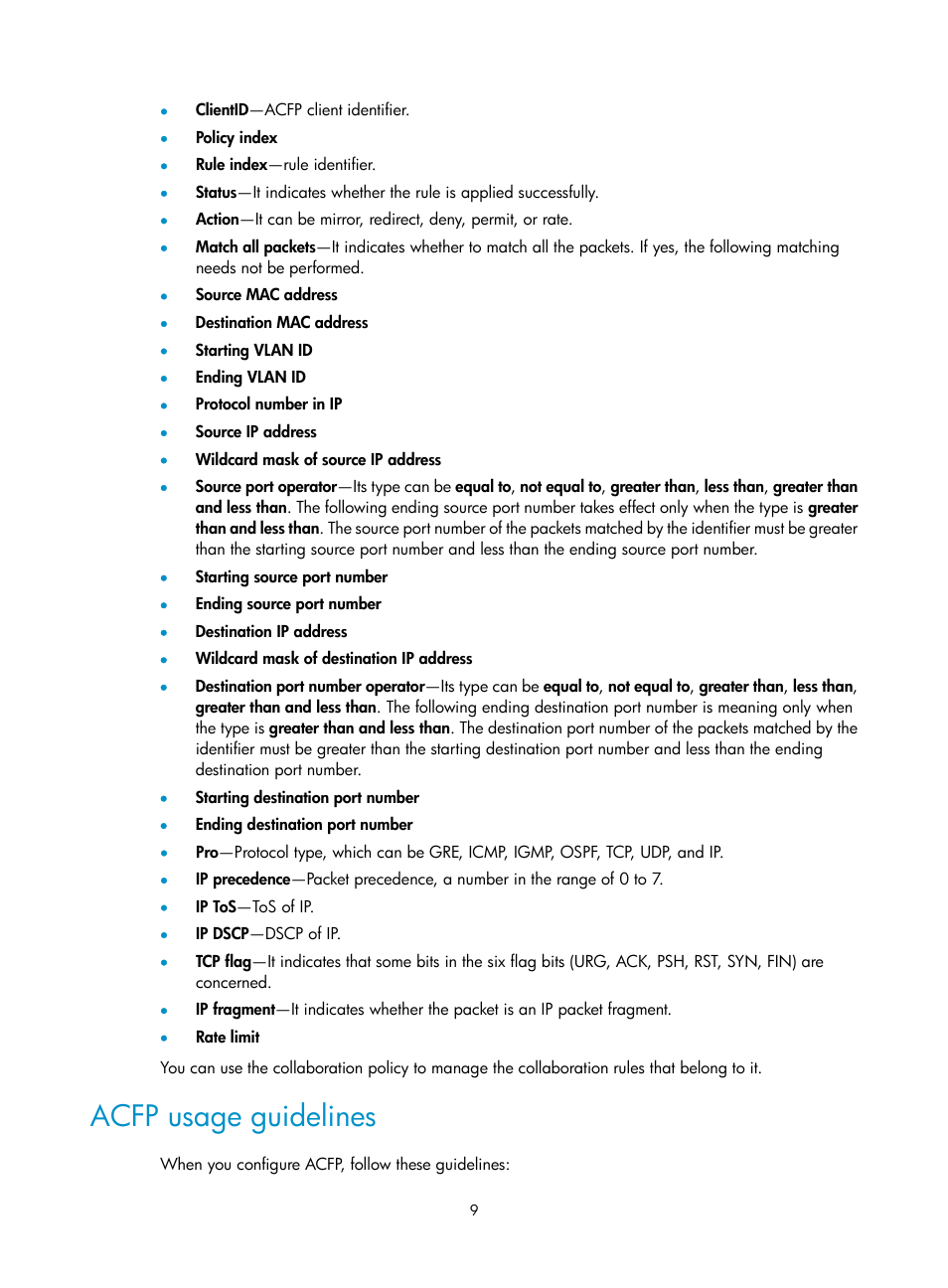 Acfp usage guidelines | H3C Technologies H3C S12500 Series Switches User Manual | Page 16 / 32
