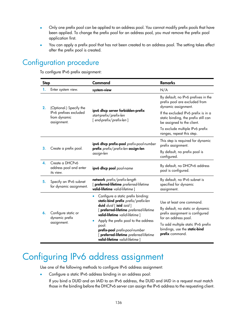 Configuring tcp timers, Configuring ipv6 address assignment, Configuration procedure | H3C Technologies H3C S12500 Series Switches User Manual | Page 149 / 197