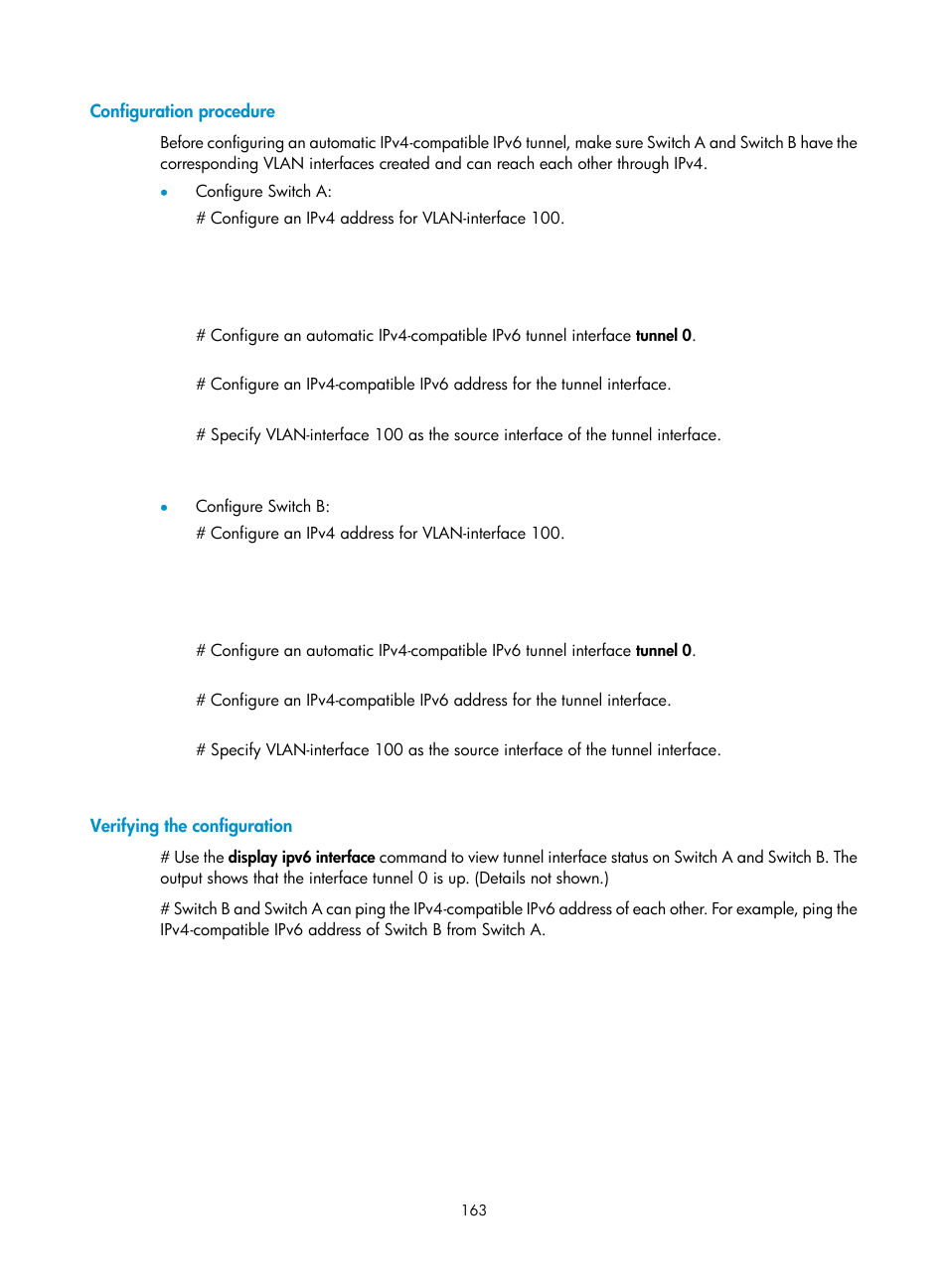 Configuring ipv6 nd, Configuring a static neighbor entry | H3C Technologies H3C S12500 Series Switches User Manual | Page 176 / 197