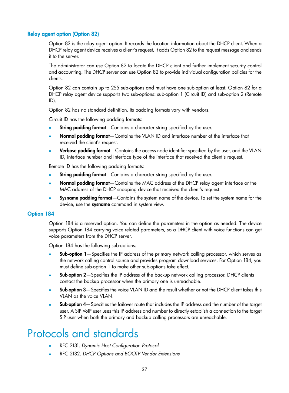 Protocols and standards | H3C Technologies H3C S12500 Series Switches User Manual | Page 40 / 197