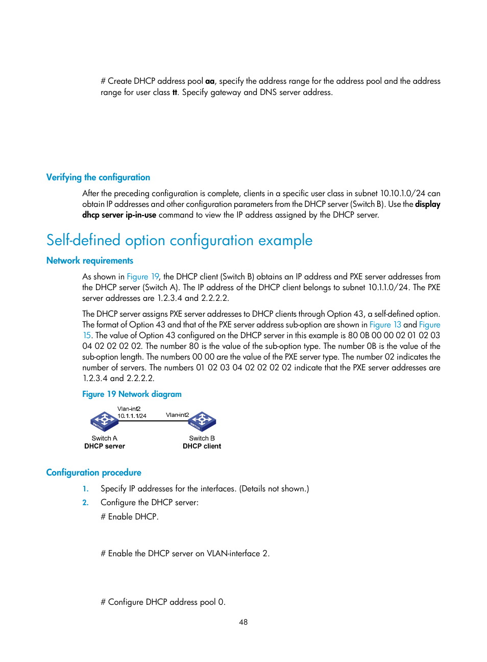 Self-defined option configuration example | H3C Technologies H3C S12500 Series Switches User Manual | Page 61 / 197
