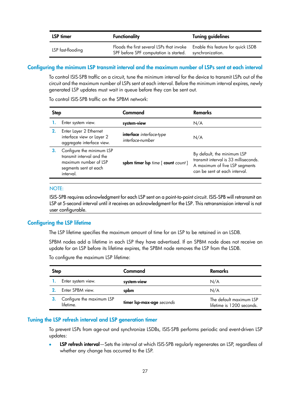 Configuring the lsp lifetime | H3C Technologies H3C S12500 Series Switches User Manual | Page 35 / 59