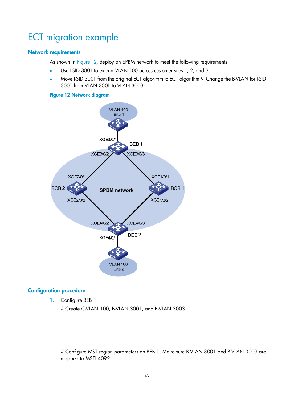 Ect migration example, Network requirements, Configuration procedure | H3C Technologies H3C S12500 Series Switches User Manual | Page 50 / 59