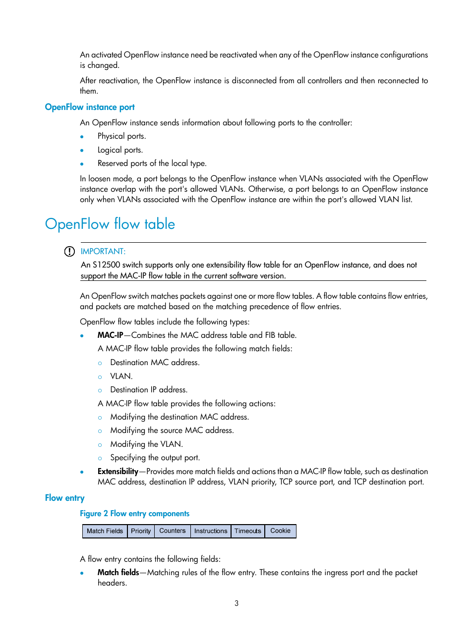 Openflow instance port, Openflow flow table, Flow entry | H3C Technologies H3C S12500 Series Switches User Manual | Page 10 / 27