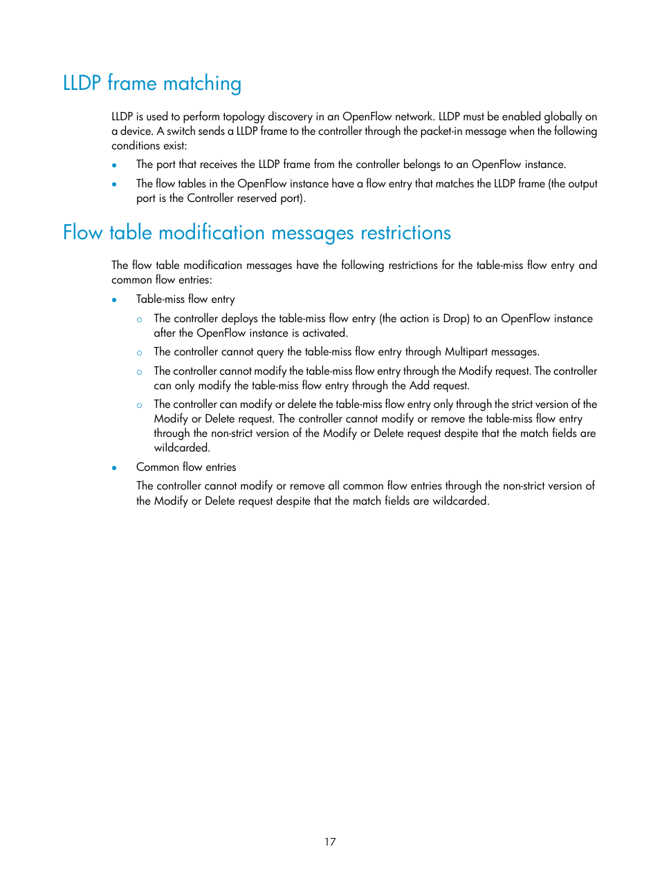 Lldp frame matching, Flow table modification messages restrictions | H3C Technologies H3C S12500 Series Switches User Manual | Page 24 / 27