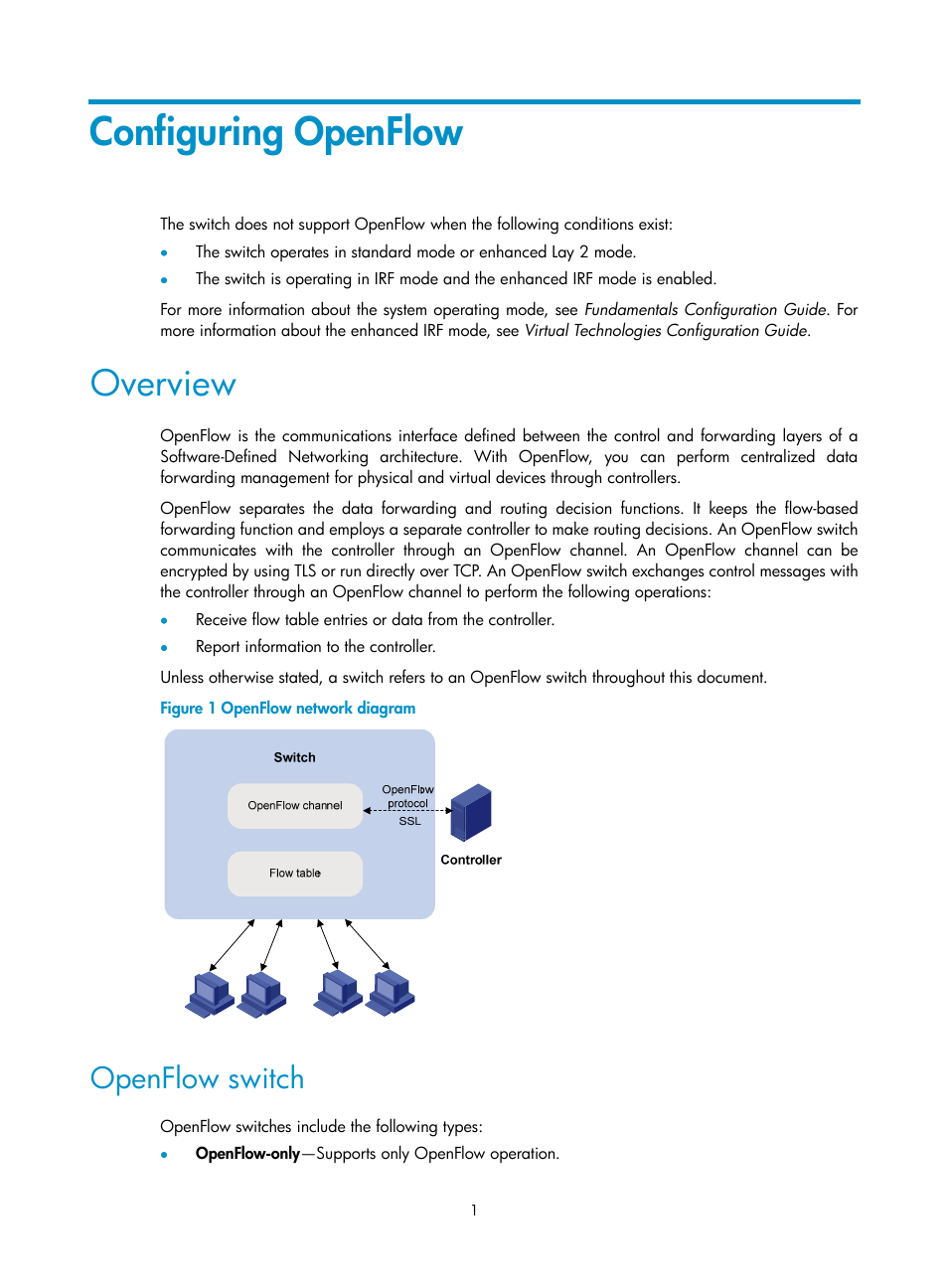 Configuring openflow, Overview, Openflow switch | H3C Technologies H3C S12500 Series Switches User Manual | Page 8 / 27