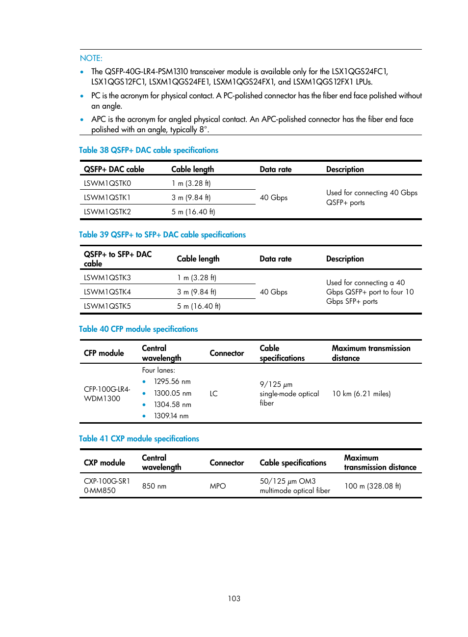 Table 38, Ed in, Table 39 | Table 40, Table 41 | H3C Technologies H3C S12500-X Series Switches User Manual | Page 111 / 162