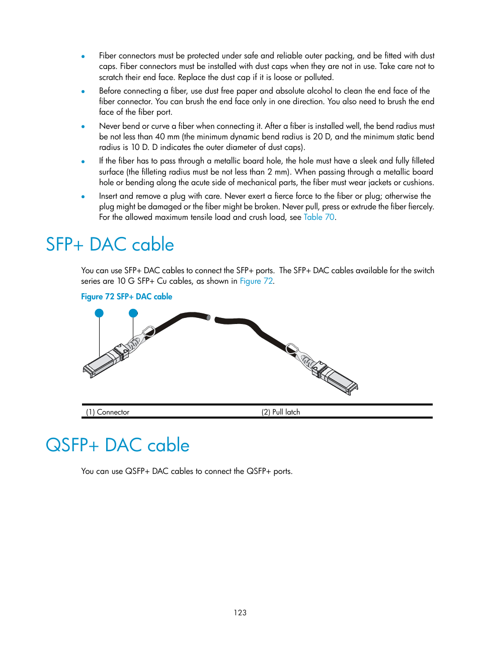 Sfp+ dac cable, Qsfp+ dac cable | H3C Technologies H3C S12500-X Series Switches User Manual | Page 131 / 162