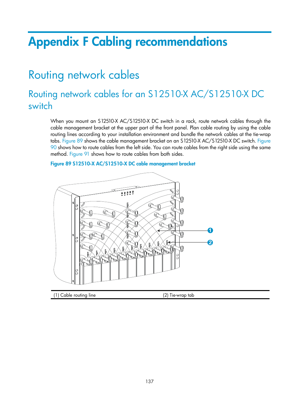 Appendix f cabling recommendations, Routing network cables | H3C Technologies H3C S12500-X Series Switches User Manual | Page 145 / 162