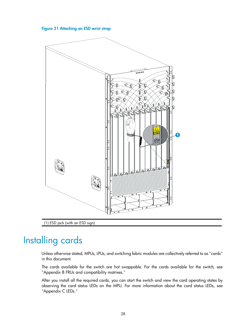 Installing cards | H3C Technologies H3C S12500-X Series Switches User Manual | Page 36 / 162