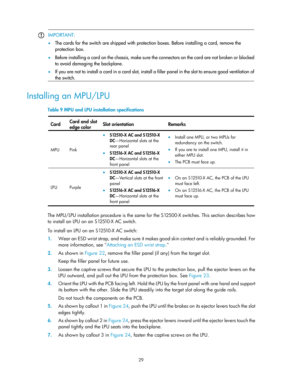 Installing an mpu/lpu | H3C Technologies H3C S12500-X Series Switches User Manual | Page 37 / 162