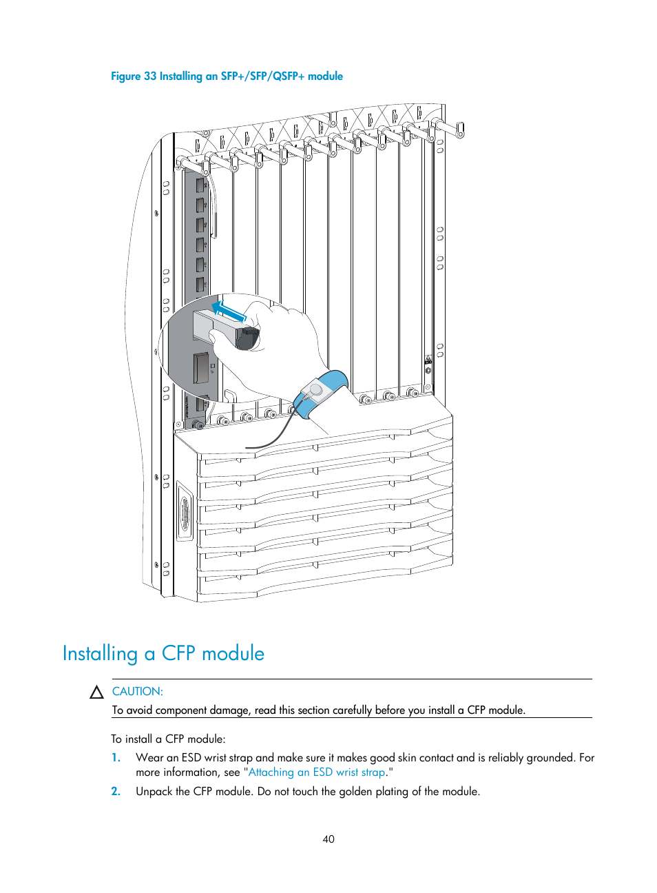 Installing a cfp module | H3C Technologies H3C S12500-X Series Switches User Manual | Page 48 / 162