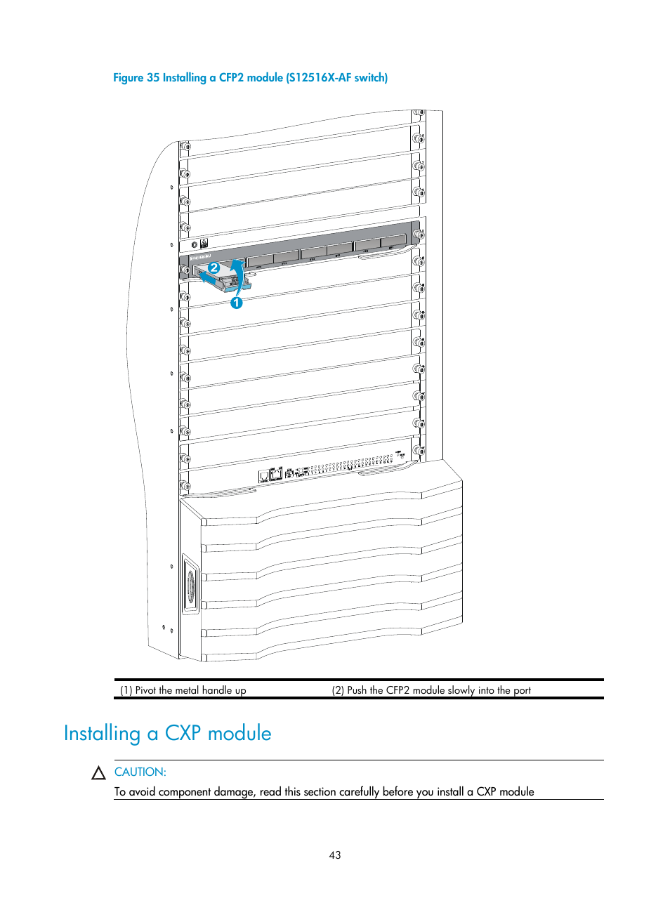 Installing a cxp module | H3C Technologies H3C S12500-X Series Switches User Manual | Page 51 / 162