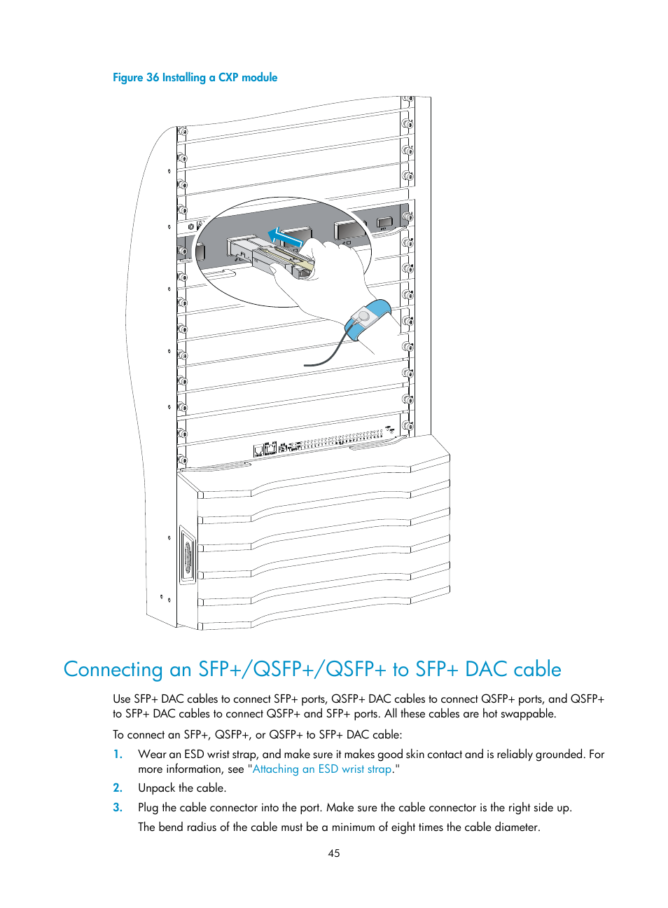 Connecting an sfp+/qsfp+/qsfp+ to sfp+ dac cable | H3C Technologies H3C S12500-X Series Switches User Manual | Page 53 / 162