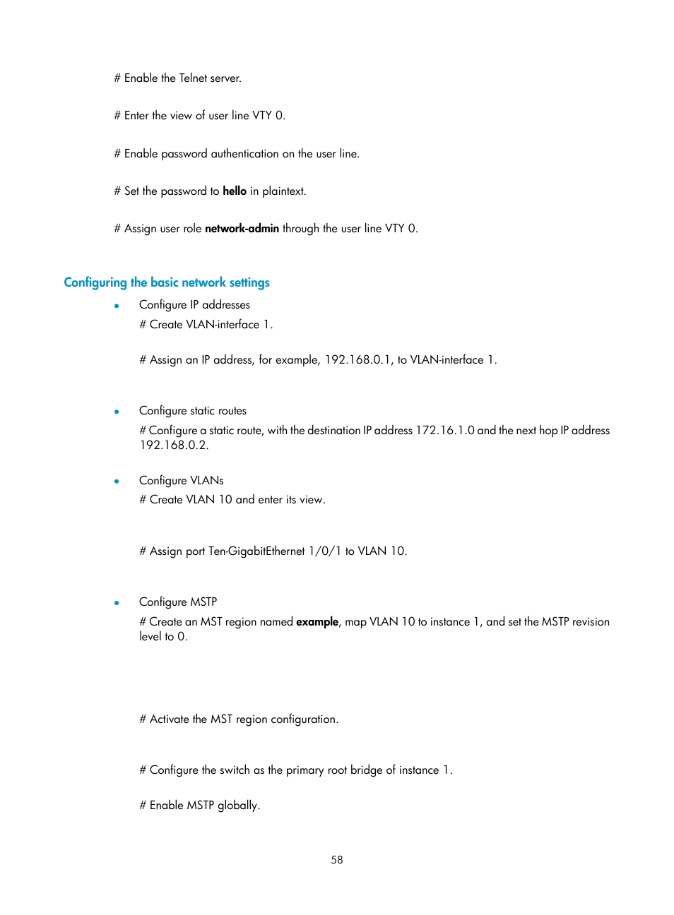 Configuring the basic network settings | H3C Technologies H3C S12500-X Series Switches User Manual | Page 66 / 162