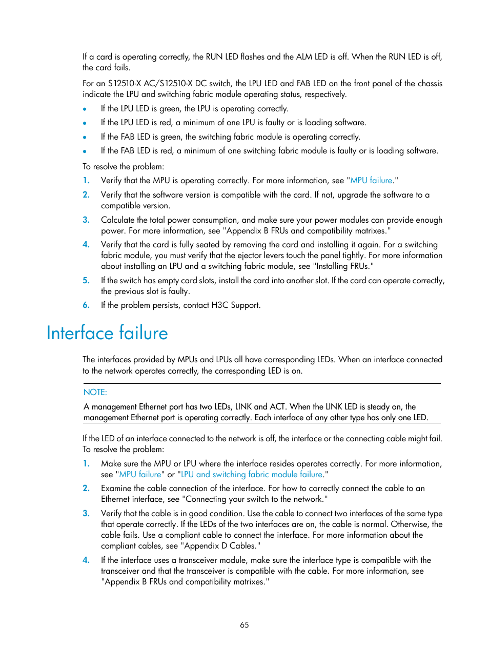 Interface failure | H3C Technologies H3C S12500-X Series Switches User Manual | Page 73 / 162