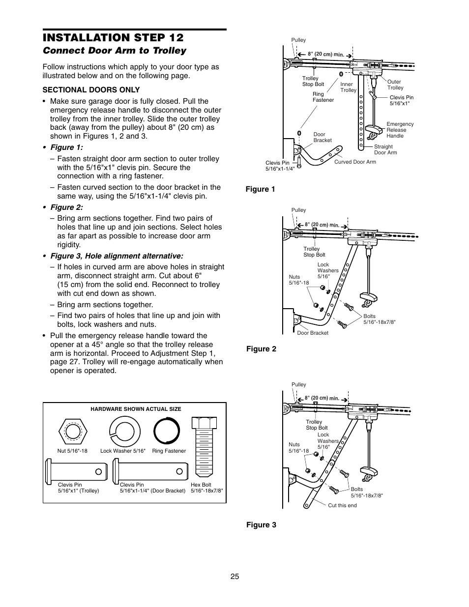 Installation step 12 connect door arm to trolley, Installation step 12, Connect door arm to trolley | Chamberlain POWERDRIVE PD758S 3/4 HP User Manual | Page 25 / 40