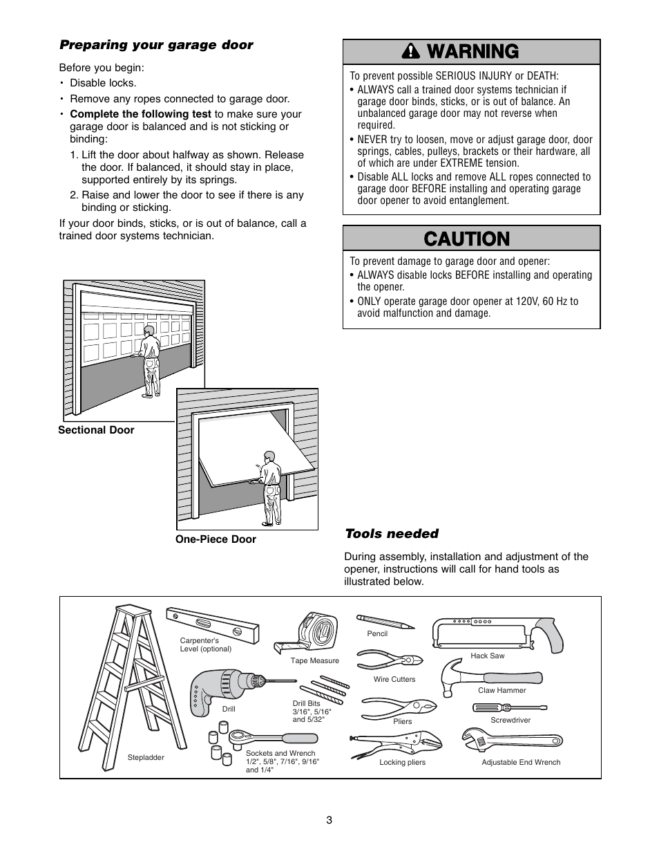 Preparing your garage door, Tools needed | Chamberlain POWERDRIVE PD758S 3/4 HP User Manual | Page 3 / 40