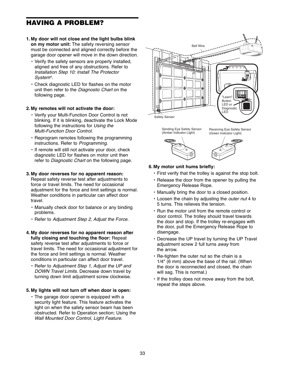 Having a problem | Chamberlain POWERDRIVE PD758S 3/4 HP User Manual | Page 33 / 40