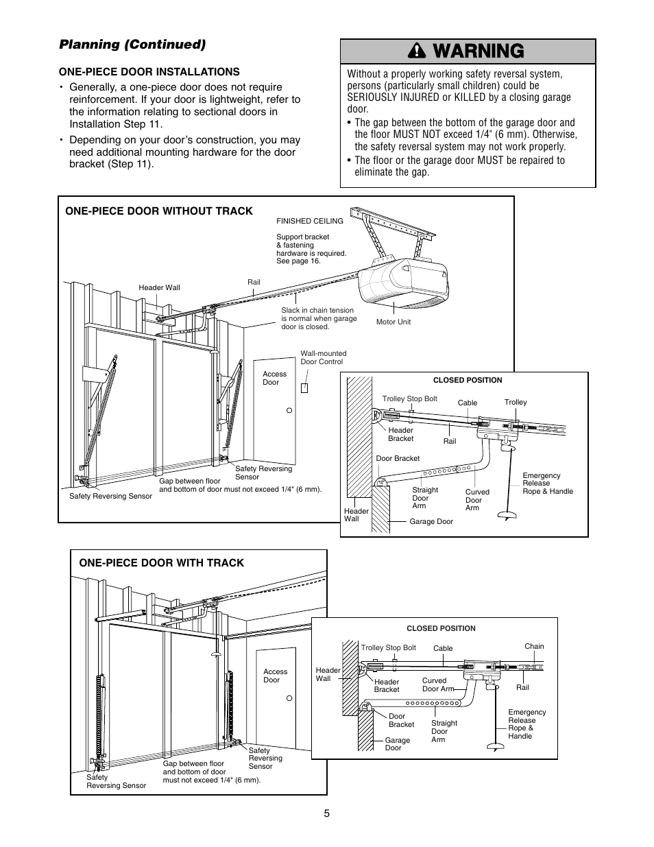 Planning (continued), Warning caution warning warning | Chamberlain POWERDRIVE PD758S 3/4 HP User Manual | Page 5 / 40