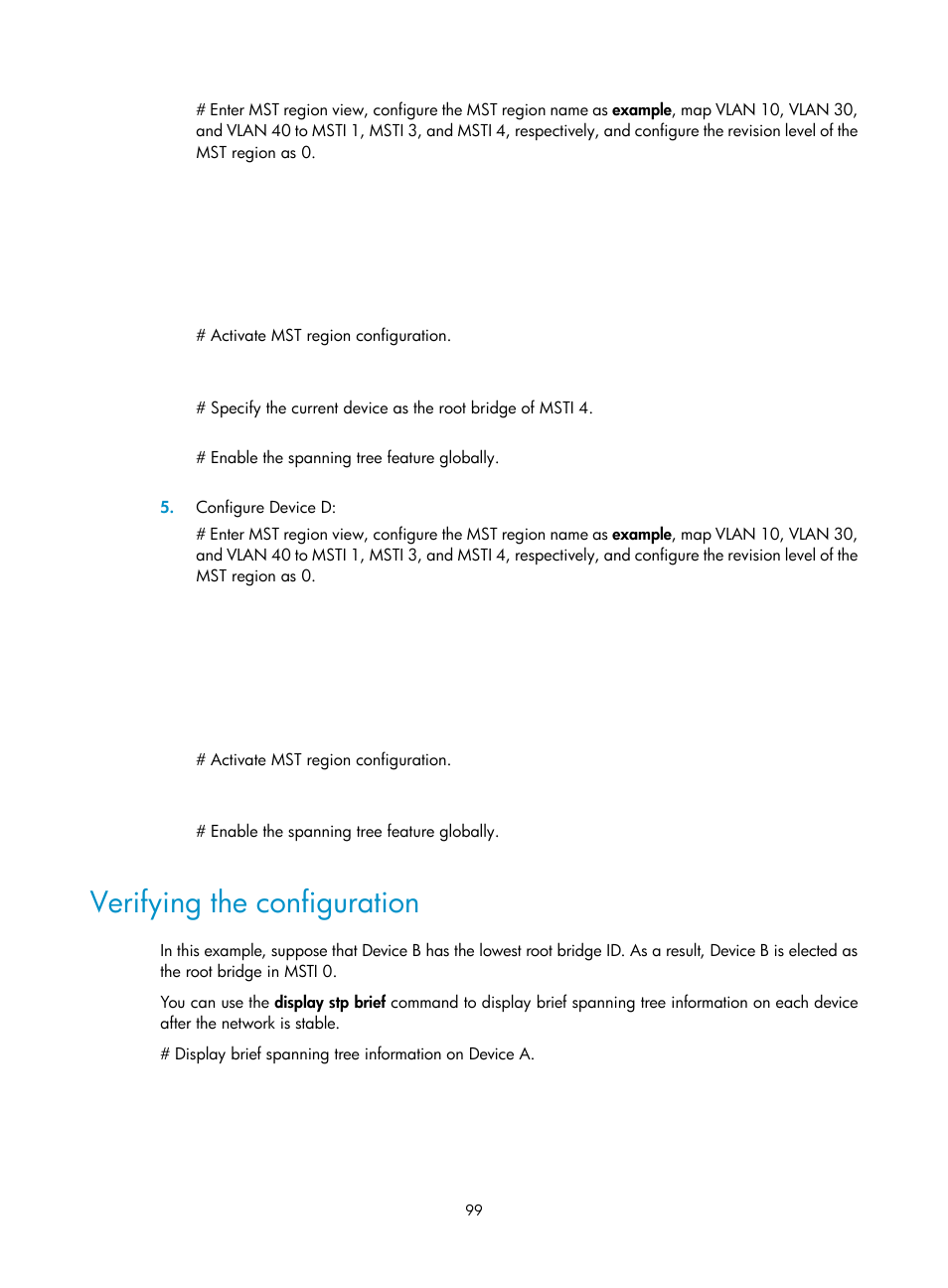 Verifying the configuration, How mstp works | H3C Technologies H3C S12500-X Series Switches User Manual | Page 110 / 216