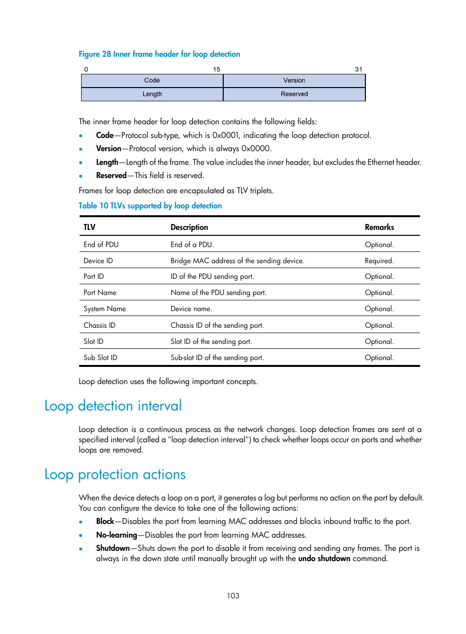 Loop detection interval, Loop protection actions, Mstp configuration task list | H3C Technologies H3C S12500-X Series Switches User Manual | Page 114 / 216