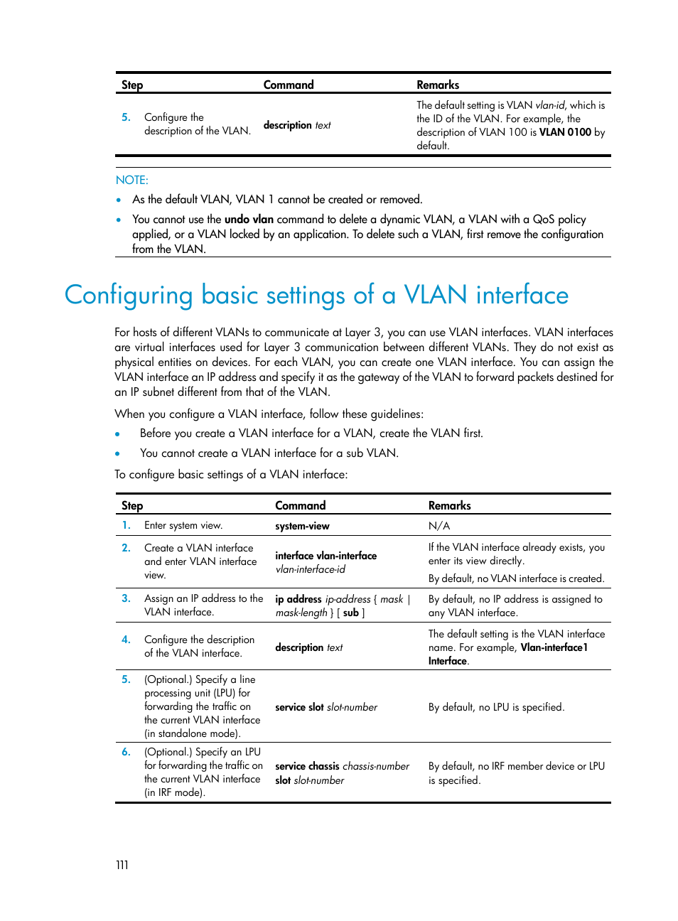 Configuring basic settings of a vlan interface, Configuring spanning tree timers | H3C Technologies H3C S12500-X Series Switches User Manual | Page 122 / 216