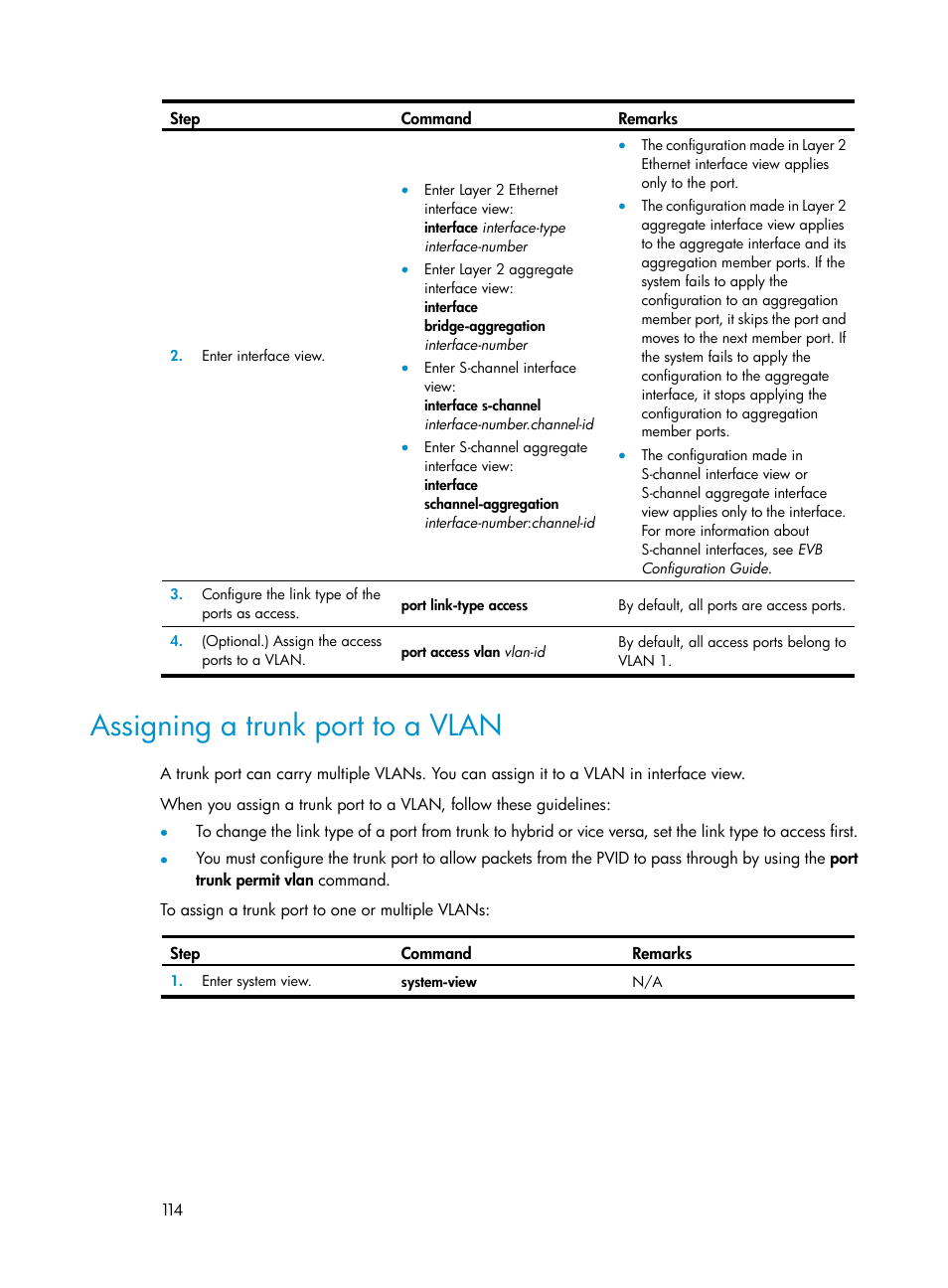 Assigning a trunk port to a vlan, Configuring the bpdu transmission rate | H3C Technologies H3C S12500-X Series Switches User Manual | Page 125 / 216