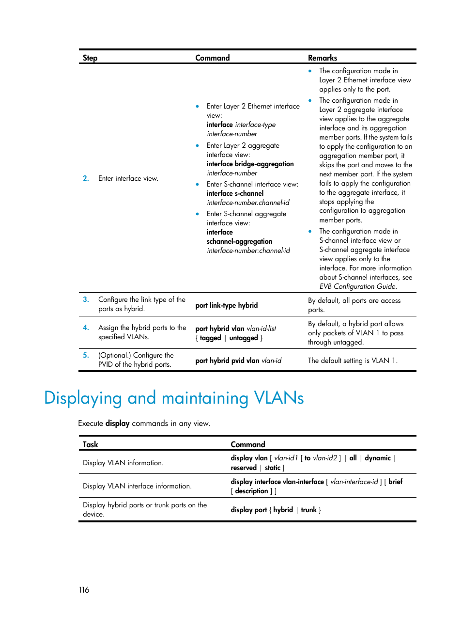 Displaying and maintaining vlans | H3C Technologies H3C S12500-X Series Switches User Manual | Page 127 / 216