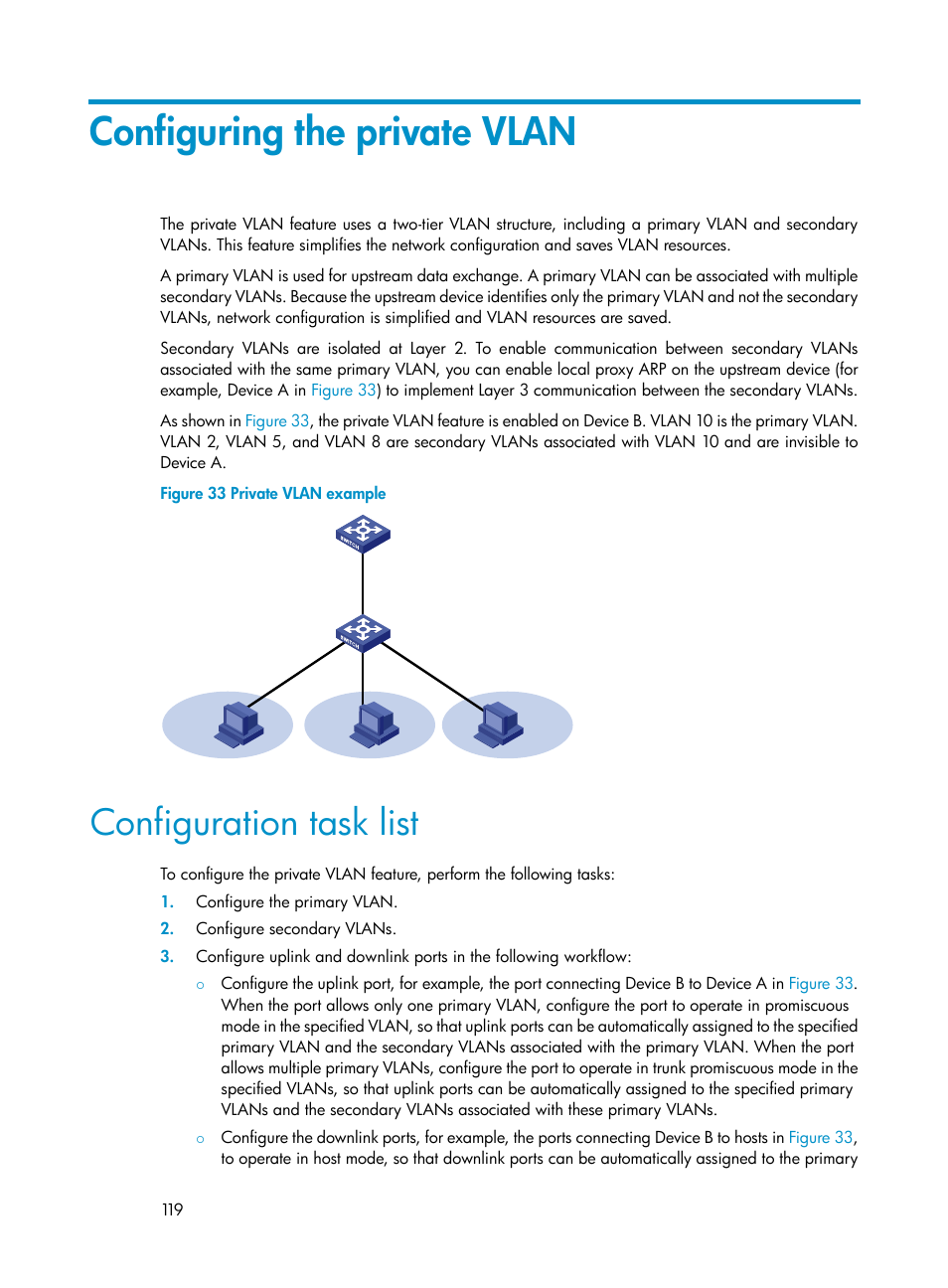 Configuring the private vlan, Configuration task list, Configuring the port priority | H3C Technologies H3C S12500-X Series Switches User Manual | Page 130 / 216